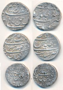 Silver Rupee (3), Shah Jahan, Surat Mint, AH 1053/17; Aurangzeb, Khambayat Mint, AH 1089/2