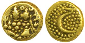 Haider Ali (AH 1174-1197, 1761-1782 AD), Gold Pagoda, 3.41g, Shiva and Parvati seated on o