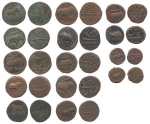 Tipu Sultan, Copper Paisa (12) and ½ Paisa (2), various mints, dates and varieties. Fine+ 