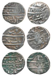 Amritsar Mint, Silver Rupee (3), 10. 60g, VS 1842, Gobindshahi couplet, a horizontal katar