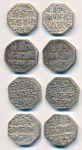 Set of 4, Silver ½ Rupee, Pramatta Simha, 5.61g, obv. Sri Sri/ Siva Pada/ Parasya, rev. Sr