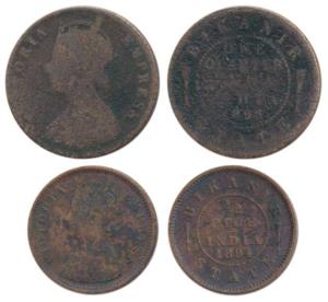 Ganga Singh, Copper ¼ Anna and ½ Pice, with the name and portrait of Victoria Empress, 189