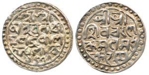 Nara Narayan, Silver Tanka, 10.52g, Sk 1477, legend in four lines, obv. Sri Sri/ Siva Char