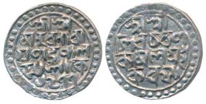Nara Narayan, Silver Tanka, 10.53g, Sk 1477, legend in four lines, obv. Sri Sri/ Siva Char