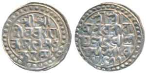 Nara Narayan, Silver Tanka, 10.52g, Sk 1477, legend in four lines, obv. Sri Sri/ Siva Char