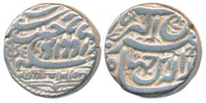 Bharmalji I (VS 1642-1688, 1586-1632 AD), Silver Kori, 4.53g, with the name of the Emperor