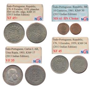 Silver Uma Rupia, Carlos, 1903; Cupro Nickel, 3 and 6 Escudos; Copper 10 Centavos, 1961 (K