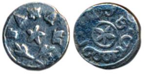 Silver Fanam, 0.88g, 1st issue, 1807, star between crossed branches, plain edge (Prid 167)