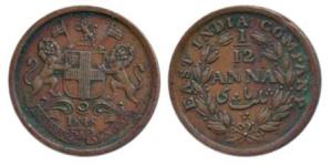 Copper 1/12 Anna, 1848, Calcutta Mint (Prid 163). Very Fine+.