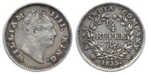 William IV, Silver ¼ Rupee, 1835, Calcutta Mint, ’F’ raised, Wreath with 18 Berries (10L+8