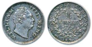 William IV, Silver ¼ Rupee, 1835, Bombay Mint, No initials, Wreath with 20 Berries (10L+10