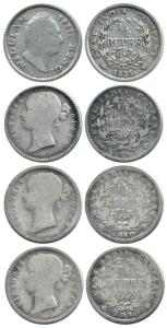 William IV and Victoria Queen, Silver ¼ Rupee (4), 1835 and 1840 (3), Divided Legend. Fine