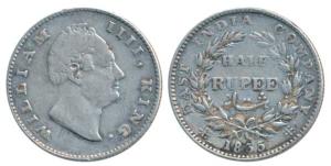 William IV, Silver ½ Rupee, 1835, Calcutta Mint, ’F’ incuse. Very Fine, Scarce.