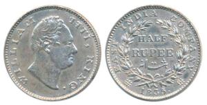 William IV, Silver ½ Rupee, 1835, Bombay Mint, No initials, 20 Berries, (Prid 69). About E
