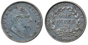 William IV, Silver Rupee, 1835, Bombay Mint, No initials, B(a) / II, Bud leaves, 20 Berrie