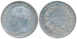 Victoria Queen, Silver Rupee, 1840, Continuous Legend, Madras Mint, English Head with Modi