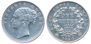 Victoria Queen, Silver Rupee, 1840, Continuous Legend, Madras Mint, English Head, S incuse