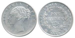 Victoria Queen, Silver Rupee, 1840, Continuous Legend, Calcutta Mint, Indian Head, 35 Berr