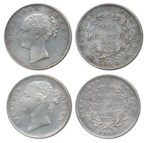Victoria Queen, Silver Rupee (2), 1840, Continuous and Divided Legend. Very Fine+ to About