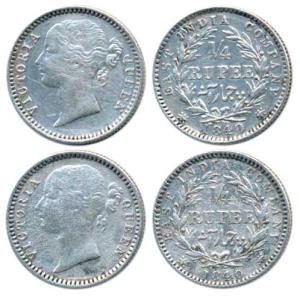 Victoria Queen, Silver ¼ Rupee, 1840, Divided Legend, Madras Mint, WWS raised, 10 Berries 