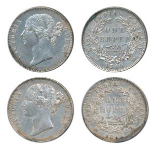 Victoria Queen, Silver Rupee (2), 1840, Divided Legend, WW raised, 28 Berries, (Prid 56). 