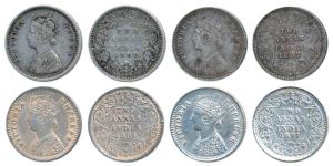 Victoria Queen & Empress, Silver 2 Annas (4), 1862, 1894 and 1897 (2). Very Fine to Extrem