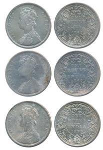 Victoria Queen, Silver Rupee (3), 1862, Bombay Mint, A / II / 0 / 10, (Prid 93); A / II / 