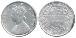 Victoria Queen, Silver Rupee, 1862, Bombay Mint, B / II / 3 / 0, Dots in one line, Unliste