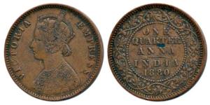 Victoria Empress, Copper ¼ Anna, 1880, Calcutta Mint, C below date on centre bead, (Prid 6