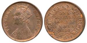 Victoria Empress, Copper ¼ Anna, 1882, Calcutta Mint, C below date on centre bead, (Prid 6