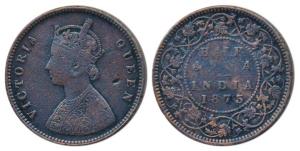 Victoria Queen, Copper ½ Anna, 1875, Calcutta Mint, (Prid 583). Fine+, Very Rare.