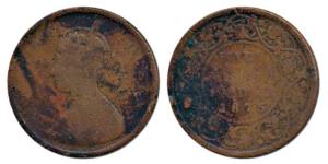Victoria Queen, Copper ½ Anna, 1875, Calcutta Mint, (Prid 583). Good, Very Rare.