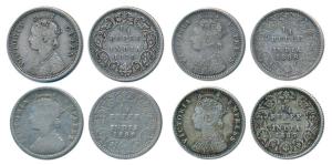 Victoria Queen & Empress, Silver ¼ Rupee (4), 1876, 1886, 1887 and 1888.Fine to Very Fine+