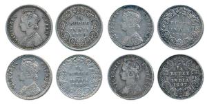 Victoria Queen & Empress, Silver ¼ Rupee (4), 1876, 1887 and 1897 (2). Very Fine to Extrem