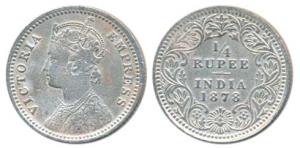 Victoria Empress, Silver ¼ Rupee, 1878, Calcutta Mint, C / II / No mint mark, (Prid 383). 