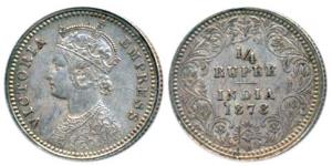 Victoria Empress, Silver ¼ Rupee, 1878, Calcutta Mint, C / II / No mint mark, (Prid 383). 