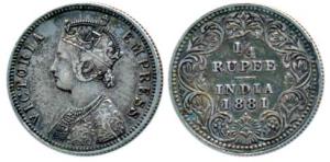 Victoria Empress, Silver ¼ Rupee, 1881, Bombay Mint, A / II / dot, (Prid 410). Very Fine+,