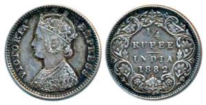Victoria Empress, Silver ¼ Rupee, 1882, Bombay Mint, B / I / dot, Unlisted in Pridmore. Ab