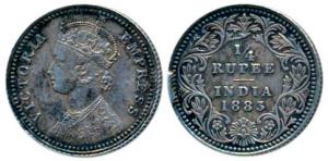 Victoria Empress, Silver ¼ Rupee, 1883, Calcutta Mint, C / II / C incuse, (Prid 388). Extr