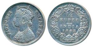 Victoria Empress, Silver ¼ Rupee, 1883, Bombay Mint, B / I / dot, (Prid 415). About Extrem