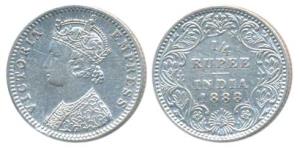 Victoria Empress, Silver ¼ Rupee, 1888, Bombay Mint, C / II / B raised (Prid 421). About E
