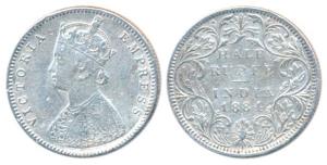 Victoria Empress, Silver ½ Rupee, 1884, Bombay Mint, Mule, A / II / No mint mark, rev. II 