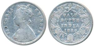 Victoria Empress, Silver ½ Rupee, 1886, Bombay Mint, A / II / B raised, (Prid 295). Fine+,