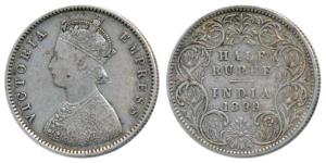 Victoria Empress, Silver ½ Rupee, 1899, Bombay Mint, A / I / B incuse, Inverted ’B’, (Prid