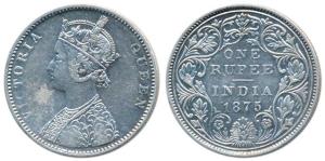 Victoria Queen, Silver Rupee, 1875, Bombay Mint, A2 / II / No mint mark, (Prid 145). Very 