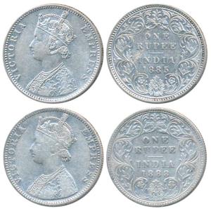 Victoria Empress, Silver Rupee, 1885, Bombay Mint, C2 / I / B incuse, (Prid 170); 1888, Bo