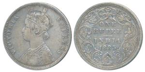 Victoria Empress, Silver Rupee, 1885, Bombay Mint, A3 / II / B raised in top and bottom fl