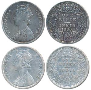 Victoria Empress, Silver Rupee (2), 1886, Bombay Mint, A3 / I / B incuse, 1886, Calcutta M