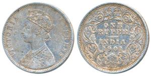 Victoria Empress, Silver Rupee, 1901, Calcutta Mint, Mule, A4 / I / C incuse, left over ob