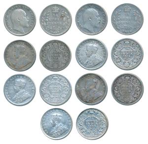 Edward VII & George V, Silver ¼ Rupee (7), 1907, 1910, 1915, 1917, 1918, 1919 and 1928. Fi